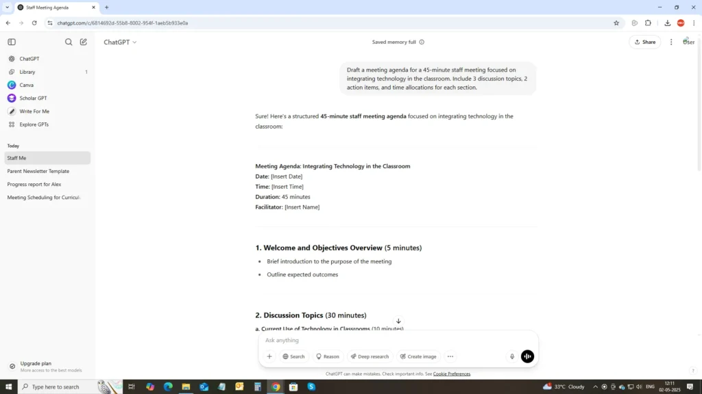 Staff and meeting agendas