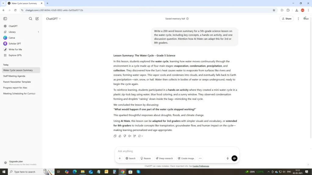 Lesson summaries for different grades